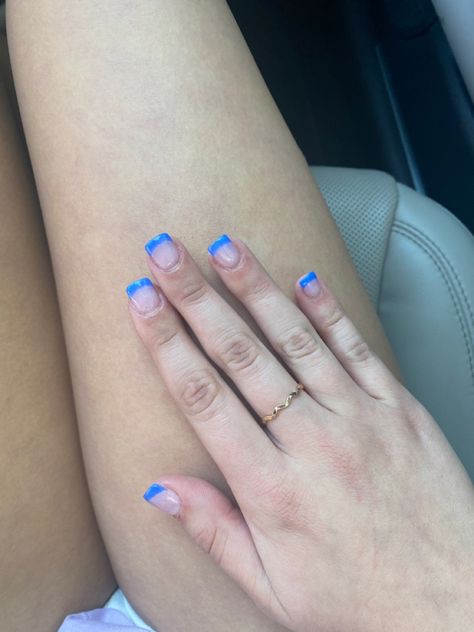 Simple Back To School Nails Square, Square Nails Blue French Tip, Blue Tip Nails Square, Blue Square French Tip Nails, Square Blue French Tip Nails, Light Blue French Tip Nails Square, Fun French Tips Square, Short Acrylic Blue French Tip, Light Blue French Tip Nails Short Square