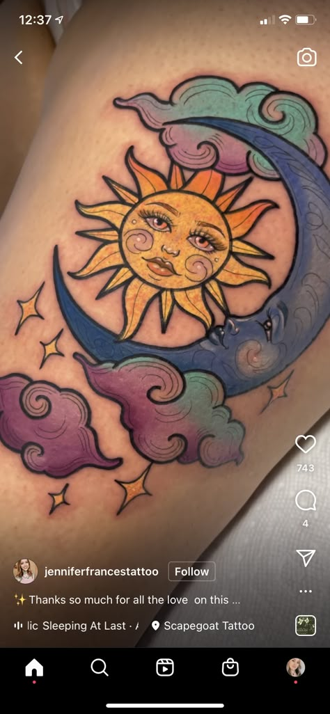 Traditional Tattoo Clouds, Traditional Sun Tattoo, Blue Moon Tattoo, Left Arm Tattoo, Anatomical Tattoos, Tattoos 2023, Moon Sun Tattoo, Traditional Tattoo Flowers, Sun And Moon Tattoo