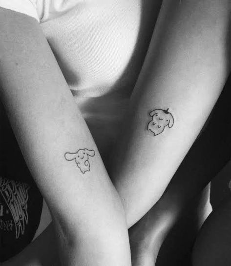 Matching Tattoos Sanrio, Matching Sanrio Tattoos, Sanrio Tattoos, Tattoos Cute, Matching Friend Tattoos, Sharpie Tattoos, Matching Couple Tattoos, Back Of Shoulder Tattoo, Cool Small Tattoos