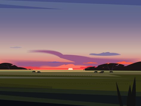 Sunset by Yuliia Dobrokhod for Fireart Studio #sunset #illustration #vector Sunset Illustration Art, Landscape Animation, Sunset Illustration, Farm Vector, Paint Parties, Motion Graphics Design, Pretty Images, Photorealism, Landscape Illustration