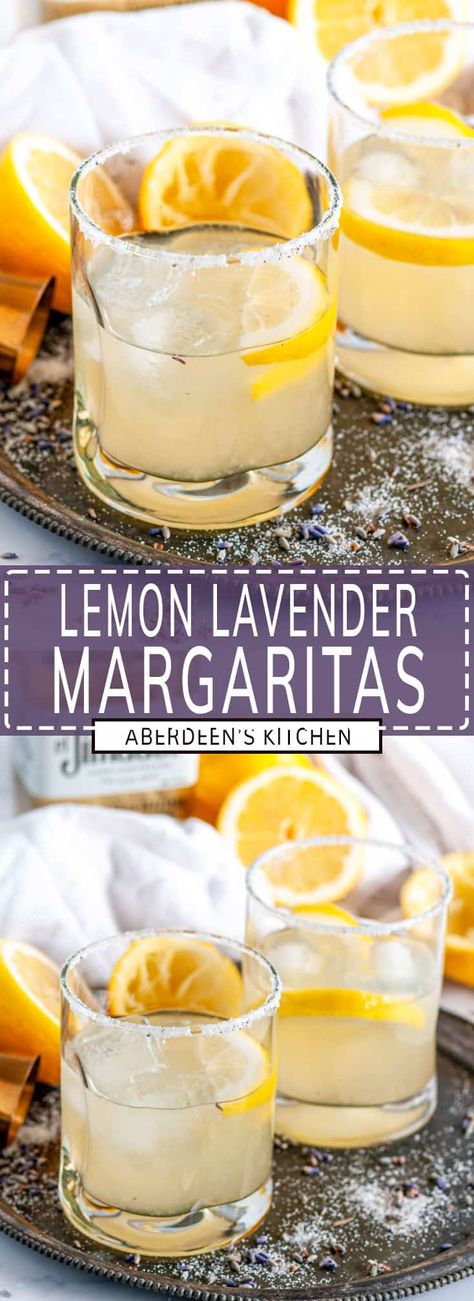 Lemon Lavender Margaritas - A floral, spring time twist on the classic cocktail with homemade lavender simple syrup and lemon juice served on the rocks. From aberdeenskitchen.com #lemon #lavender #margaritas #cincodemayo #Mexican #cocktails #beverages #drinks #happyhour #recipe #ontherocks Lavender Lemon Margarita, Lavender Margarita Recipe, Lavender Drinks, Lavender Margarita, Lemon Margarita, Lavender Drink, Lavender Simple Syrup, Christmas Cocktails Easy, Mexican Cocktails