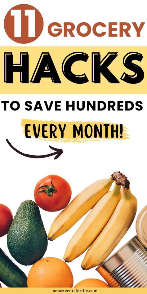 image on produce and mentioning 11 grocery hacks to save hundreds every month. Saving Money Grocery Shopping, Frugal Grocery Shopping, Grocery Hacks, Frugal Habits, Healthy Budget, Best Hacks, Grocery Budget, Budget Meal Planning, Money Frugal