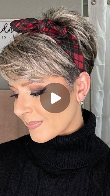 Pixie Haircut With Headband, Styling A Long Pixie Hair Tutorials, Pixie Hair With Headband, Short Asymmetrical Haircut Round Faces, Sharalee Hair, Short Hair With Barrettes, Hairband Hairstyle Short Hair, Short Hairstyles With Headbands, How To Style A Pixie Haircut