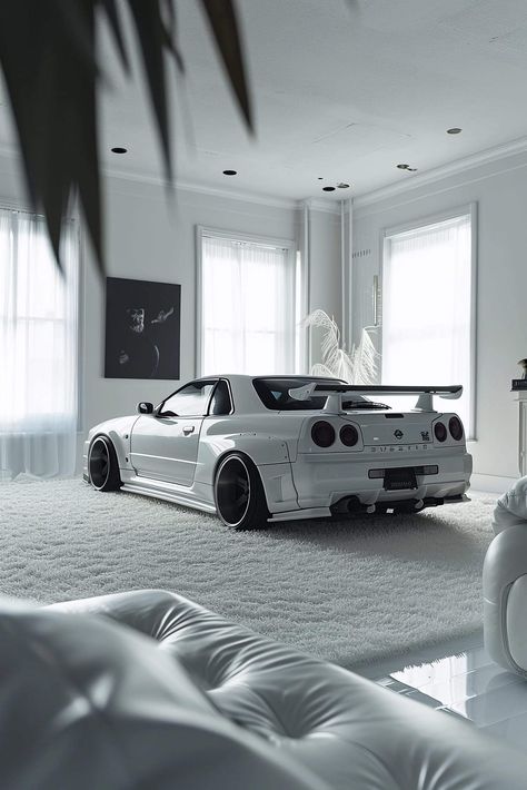 White Luxury Cars, Car Pictures Aesthetic, Aesthetic Car Pictures, Live Wallpaper Phone, Carros Bmw, Nissan Gtr R34, R34 Skyline, Skyline Gtr R34, Nissan Skyline Gt R