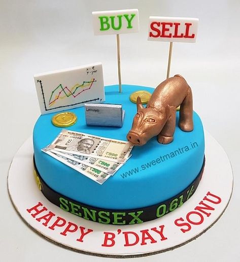 Share market theme customised cake for stock brokers birthday by Sweet Mantra - Customized 3D cakes Designer Wedding/Engagement cakes in Pune - https://cakesdecor.com/cakes/341118-share-market-theme-customised-cake-for-stock-brokers-birthday Share Market Theme Cake, Money Birthday Cake, Customised Cakes, Cake Designs For Boy, Cake Design For Men, Cake Designs For Girl, Cake For Boyfriend, Happy Anniversary Cakes, Bottle Cake