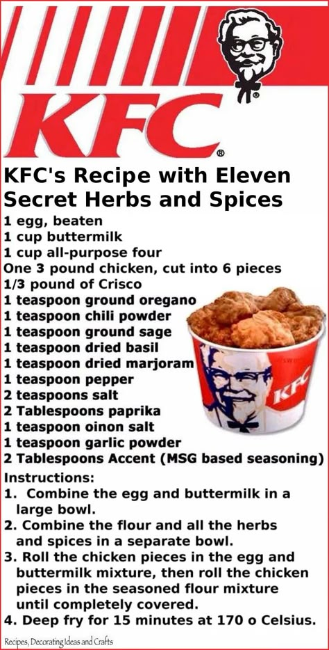 Kfc Chicken Recipe, Kfc Recipe, Resipi Kek, Kfc Chicken, Ayam Bakar, Kentucky Fried, Copycat Restaurant Recipes, Homemade Spices, Fried Chicken Recipes