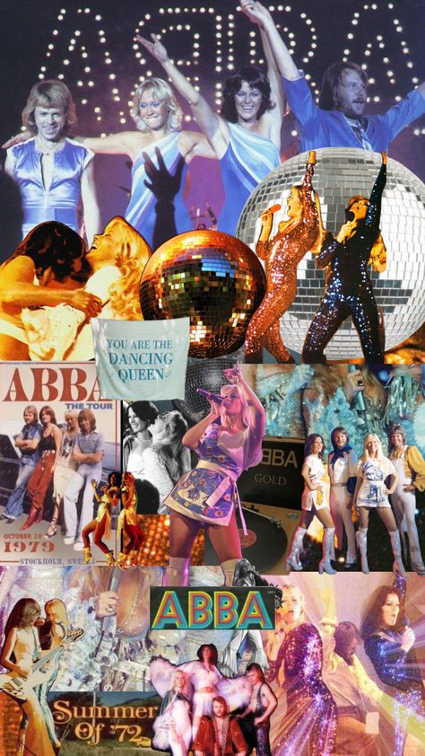 Abba 70s Aesthetic, Abba 70s Disco Party, Mamma Mia Disco Aesthetic, Abba Party Aesthetic, Abba Summer Aesthetic, Abba Disco Party, Abba Party Ideas, Abba Moodboard, Abba Lockscreen