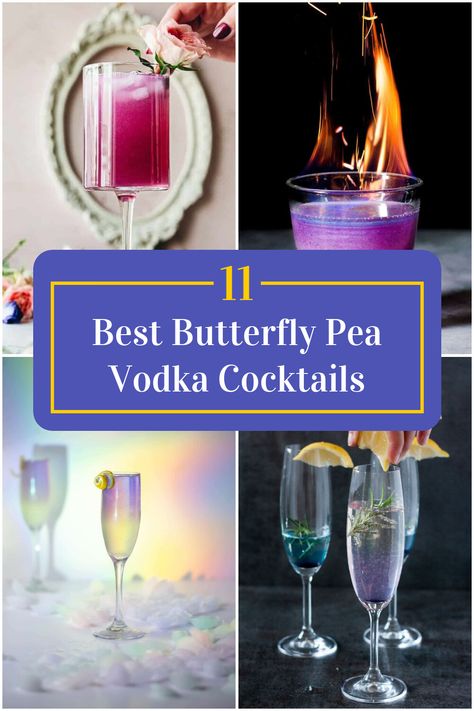 Collage of 4 butterfly pea vodka cocktails. Vodka Recipes Drinks, Butterfly Pea Tea, Lemon Cocktail, Cocktail Names, Butterfly Tea, Vodka Cocktails Recipes, Vodka Cocktail, Colorful Drinks, Vodka Recipes