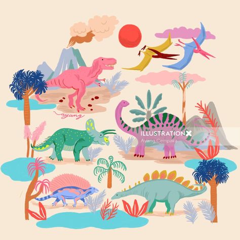 Playroom Prints, Mary Blair, Dinosaur Illustration, Dior Beauty, Clip Studio Paint, Illustrated Map, Whimsical Illustration, Jurassic Park, Mask Design