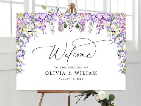 Wisteria Wedding Welcome Sign, Light Purple Wedding Ceremony sign, Dusty Lilac Floral Vine Greenery Wedding Welcome Poster, Wedding Signage Dusty Lilac Wedding, Welcome To Wedding Sign, Vine Greenery, Purple Wedding Ceremony, Lavender Ideas, Light Purple Wedding, Wisteria Wedding, Welcome To Wedding, Wedding Ceremony Sign