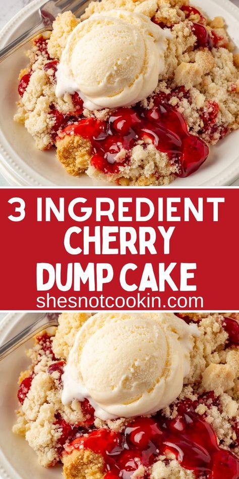 Cherry dump cake on a white plate. Easiest Desserts, Cherry Recipes Dessert, Cherry Dump Cake Recipe, Easy Dump Cake Recipe, Cherry Dump Cake, Blueberry Dump Cakes, Dump Cake Recipe, Cake Mix Desserts, Pie Filling Recipes