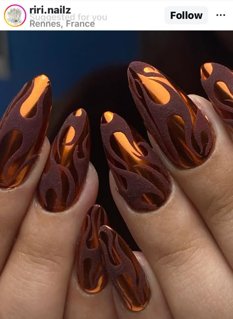 Copper Nails Designs, Hottest Nail Trends, Copper Nails, Chrome Nails Designs, Graduation Nails, Geometric Nail, Nail Art Inspo, Her Nails, Fall Nail Art