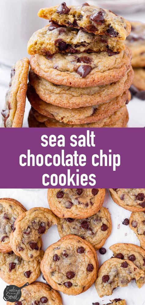 Sea Salt Chocolate Chip Cookies Chocolate Chip Cookie With Sea Salt, Sea Salt Brown Butter Chocolate Chip Cookies, Chocolate Chip Cookies Salt On Top, Chocolate Chip Cookies With Sea Salt On Top, Chocolate Chip Cookies With Salt On Top, Chocolate Chip Cookies Sea Salt, Sea Salt Chocolate Chip Cookies Recipes, Chocolate Chip Sea Salt Cookies, Chocolate Chip Cookies With Sea Salt