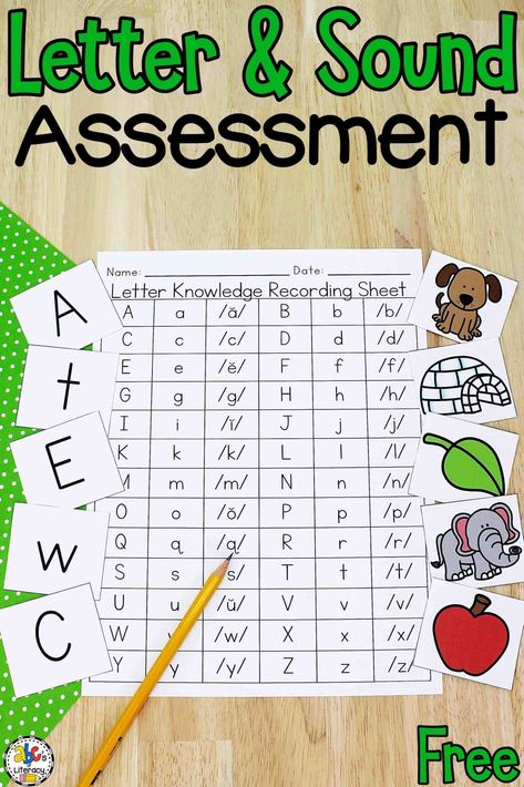 Are you looking for a way to track your children’s knowledge of capital letters, lowercase letters, and letter sounds? This Letter Knowledge Assessment Resource has easy-to-read letters and simple pictures to help your kids easily identify letters and sounds so you accurately assess their knowledge. Click on the picture to get your free recording sheets, capital and lowercase letter cards, and picture cards for sounds! #letterknowledge #letterassessment #preschool #beginningsoundsassessment Letter Sound Assessment Free, Alphabet Assessment Sheet Free Printable, Kindergarten Centres, Letter Assessment, Teaching Letter Recognition, Sound Activities, Letter Sound Recognition, Kindergarten Assessment, Letter Sound Activities