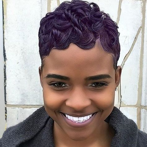 Gorgeous color and cut by Chicago stylist @lori_theexclusivestylist #voiceofhair . . . . . . #chicagohairstylist #chicagostylist #chicago #pixies #pixiecut #purplehair #themanechoice #fingerwaves #wavyhair #waves #customcolor #licensedtocreate #hairgoals Pineapple Hairstyle, Bald Beauty, Short Hair Pixie, Finger Waves Short Hair, Finger Wave Hair, Black Hair Short Cuts, Mushroom Hair, Amazing Hairstyles, Short Hair Pixie Cuts