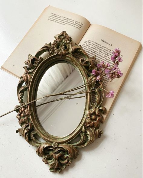 Vintage Mirror Aesthetic, Quarterback Sneak, Mirror Aesthetic, Mirror Photography, Wooden Roses, Dark Academia Decor, Classy Bedroom, Antique Locket, Digital Portrait Art