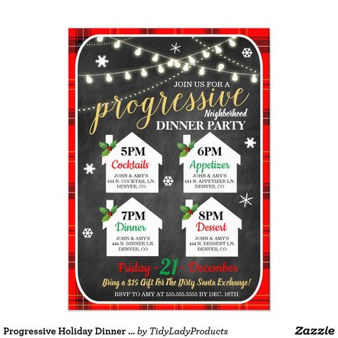 Christmas Progressive Dinner Ideas, Neighborhood Ideas, Progressive Dinner Party, Duck Costume, Dinner Party Appetizers, Christmas Party Planning, Neighborhood Party, Progressive Dinner, Chalkboard Invitation