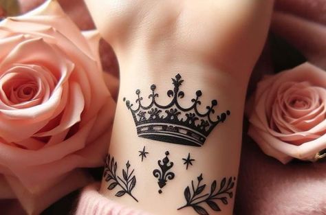 Crown Tattoos For Women, Roses Tattoos, Crown Tattoos, Wrist Band Tattoo, 30 Tattoo, Best Cover Up Tattoos, Floral Mandala Tattoo, Rose Tattoos For Women, Birthday Tattoo