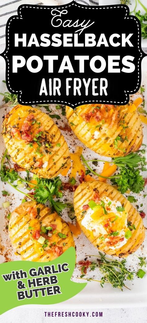 Get ready to have your taste buds amazed like never before with these incredibly delicious air fryer Hasselback spuds, generously drizzled with the tantalizing flavors of garlic herb butter! They are the absolute perfect side dish for all your fantastic holiday gatherings. Get the recipe at @thefreshcooky and let's make your #hasselbackpotatoes dreams come true. #airfryerpotatoes #hasselbacks #holidaysides Air Fryer Hasselback Potatoes, Df Meals, New Air Fryer Recipes, Air Fryer Recipes Snacks, Hasselback Potatoes, Meals Ideas, Tandoori Masala, Air Fryer Oven Recipes, Garlic Herb Butter