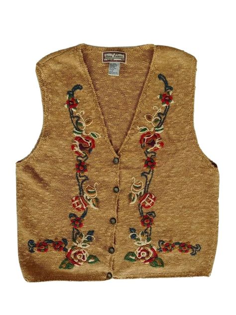 Vintage Gina Peters Women's Sweater Vest Size Medium Tan Floral Print  Button Front Please View Images For Measurements And Condition Before Purchase. Patterned Sweater Vest, 1970s Inspired Outfits, Khloe Outfits, Womens Sweater Vest, Fall Szn, Grandma Clothes, Tan Outfit, 70s Clothes, Luanna Perez