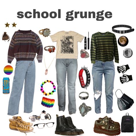 Punk Rock Outfits Soft Grunge, American Grunge Aesthetic, Soft Grunge Outfits For School, Punk Style Outfits Grunge, Aesthetic Punk Outfits, 90s Grunge Outfits Punk Rock, Skater Punk Outfits, 80s Grunge Outfits Punk Rock, Rock Punk Outfit