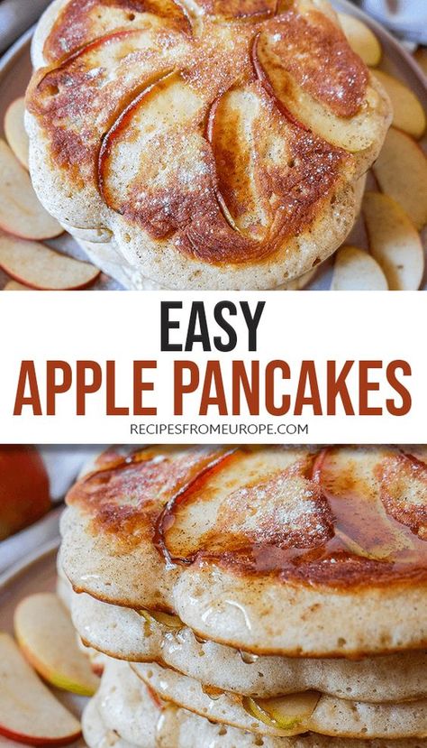 Looking for delicious apple pancakes that are perfect for breakfast, brunch or as an afternoon snack? Then try these fluffy German apple pancakes. Not only are they easy to make, the recipe only includes simple ingredients! #applepancakes #germanrecipes Fluffy Apple Pancakes, Apple Fritters Pancakes, Apple Pancakes German, Autumn Produce, Apple Breakfast Recipes, Apple Pancake Recipe, Yummy Pancakes, Apple Breakfast, Travel Recipes