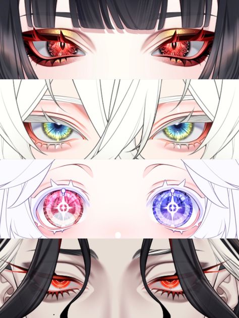 Anime Eye Anatomy, Anime Eyes Angles, Vtuber Face Reference, Shiny Eyes Drawing, Special Anime Eyes, Unique Eyes Drawing, Round Anime Eyes, Anime Eyelashes Drawing, Anime Eye Ideas