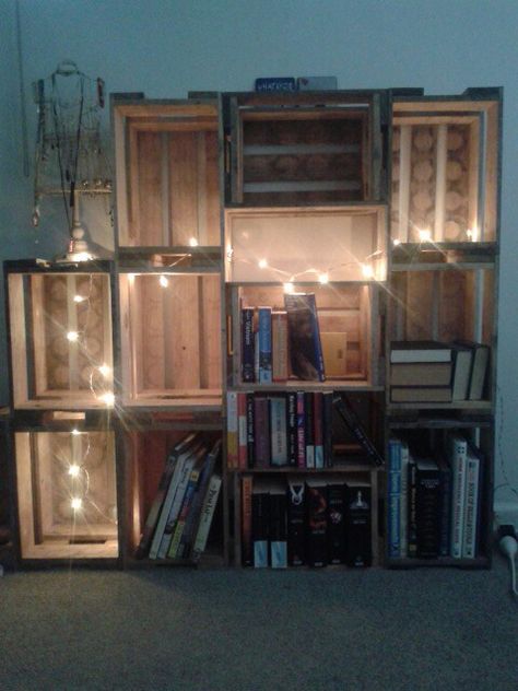 Beer crate storage Beer Crate Shelves, Beer Crate Furniture, Crates Bookshelf, Milk Crate Wine Rack, Wine Crate Bookshelf, Record Storage Milk Crate, Beer Crate, Crate Shelves, Sleeping Room