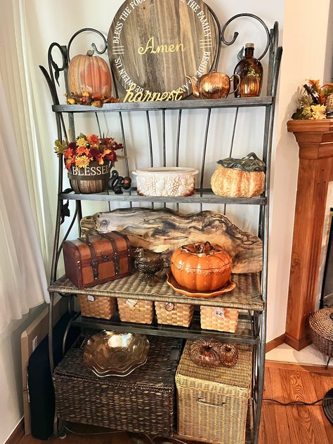 Bakers Rack Decorating, Bakers Racks, Bakers Rack, Fall 2022, Vintage Farmhouse, House Decor, Fall Decor, Patio, Home Decor