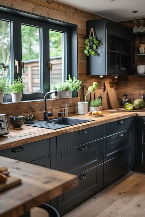 Cozy Elegance: 60 Scandinavian Cabin Interior Design You’ll Love – Decomagz Cabin Kitchen Modern, Cozy Kitchen Design, Wooden Counter Tops, Modern Cozy Kitchen, Cozy Farmhouse Decor, Cabin Interior Design, Wooden Counter, Cabin Kitchens, Scandinavian Kitchen