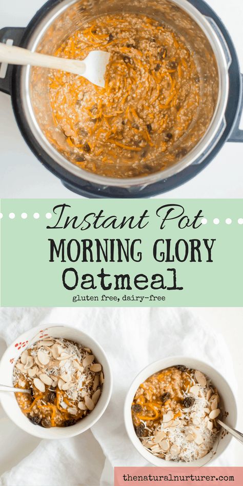 Instant Pot Morning Glory Oatmeal {dairy-free} Instant Pot Overnight Oats, Morning Glory Oatmeal, Gluten Free Instant Pot, Breakfast Crockpot Recipes, Gluten Free Oatmeal, Crockpot Breakfast, Instant Oatmeal, Oatmeal Recipe, Food Ingredients