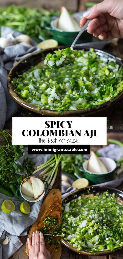 Colombian Aji, Aji Recipe, Colombian Salsa, Types Of Bellies, Columbian Recipes, Hot Sauce Recipes, Colombian Food, Homemade Sauce, Alfredo Sauce