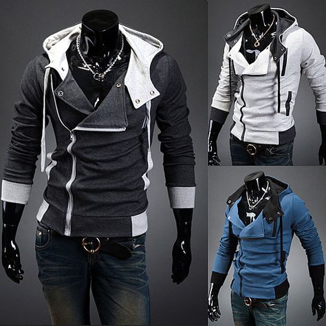 A friend on Facebook shared these Assassin’s Creed style hoodies and I’m in total love - especially with the blue ones. These are technically for men but they are so fitted that if you got a smaller... Male Assassin, Assassins Creed Jackets, Assassins Creed Outfit, Assassins Creed Hoodie, Mens Hoodies Casual, Mens Outerwear Jacket, Assassin Creed, Men's Hoodies, Men Sweatshirt