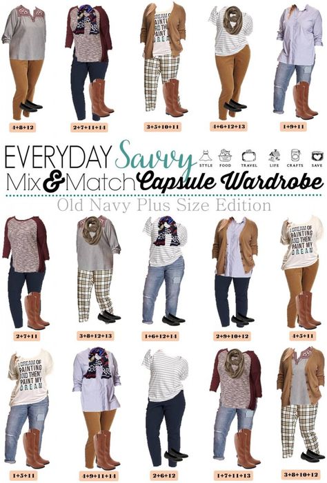 I love this new Old Navy plus size capsule wardrobe for fall. It includes fun plaid  pants, a graphic tee, and cozy cardigans. This set has just 15 pieces  including 2 pairs of shoes. Plus Old Navy is so reasonable priced that you can buy it all and be set for all your fall casual looks! Plus Size Capsule, Plus Size Herbst, Plus Size Capsule Wardrobe, Old Navy Plus Size, Plus Zise, Plus Size Fashion Tips, Plus Size Fall Outfit, Plus Size Fall Fashion, Look Plus Size