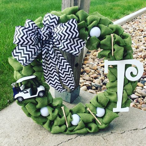 Golf Door Decorations, Golf Wreaths Front Doors, Golf Themed Wreaths, Golf Welcome Sign, Golf Wreath Ideas, June Decorations, Golf Wreath, Golf Crafts, Is It Spring Yet