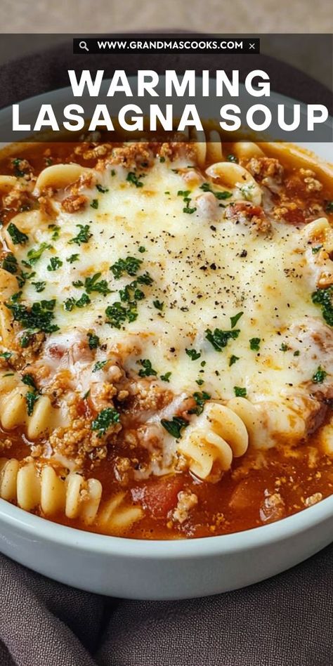 When you crave lasagna but want something easier, Lasagna Soup is the perfect solution! A flavorful, hearty soup with layers of cheesy goodness and tender pasta—comfort food at its finest! Soup Hearty, Dinner Ideas Recipes, Delicious Dinner Ideas, Flavorful Meals, Ricotta Pasta, Lasagna Soup, Hearty Soup, Easy Casserole Recipes, Quick Weeknight Dinners