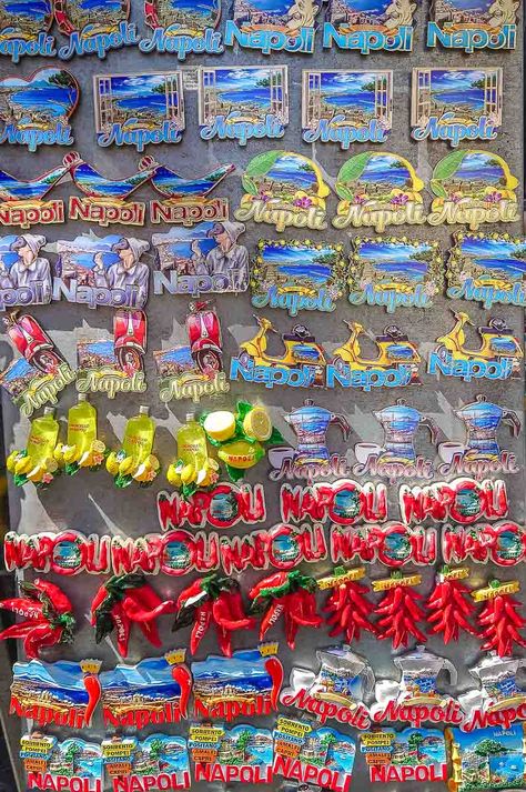 Magnets sold in a souvenir shop along Spaccanapoli - Naples, Italy - rossiwrites.com Naples Italy Souvenirs, Shopping In Naples Italy, Naples Souvenirs, Italy Shops, Italy Souvenirs, Pop Up Display, All About Italy, Shopping In Italy, Grad Trip