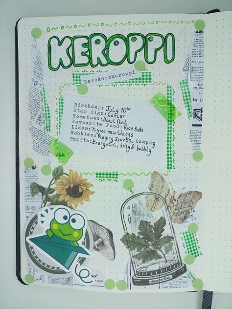 Kerropi Paper Craft, Keroppi Crafts, Sanrio Journal Ideas, Sanrio Journal, Keroppi Poster Prints, Journal Ideas Sanrio, Kerropi Things, Keroppi Stationary, Bujo Layout