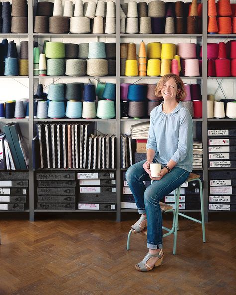 Eleanor Pritchard’s textiles nod to British modernism and local craft. Thanks to a new upholstery line, she’s poised to become an industry name. Geometric Upholstery, Weaving Studio, Textile Studio, Studio Spaces, Yarn Storage, Studio Organization, Studio Office, Dream Studio, Sewing Studio