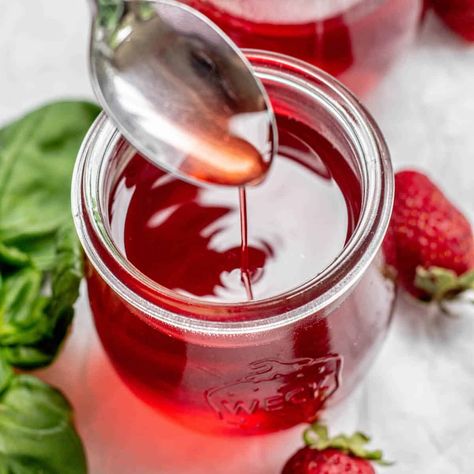 Strawberry Basil Syrup Basil Syrup, Lavender Simple Syrup, Thyme Simple Syrup, Basil Simple Syrup, Strawberry Basil Lemonade, Leftover Strawberries, Strawberry Simple Syrup, Cinnamon Simple Syrup, Lavender Varieties