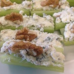 Stuffed Celery Appetizer with Gorgonzola and Walnuts - Allrecipes.com Recipes With Blue Cheese, Vegetarian Party Appetizers, Celery Snacks, Stuffed Celery, Vegetarian Party, Brunch Sides, Blue Cheese Recipes, Celery Recipes, Fingerfood Party