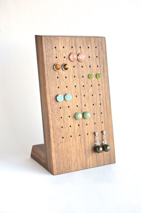 Wooden Earring Stand, Earring Display Diy, Wooden Earring Holder, Stud Earring Holder, Earring Rack, Diy Earring Holder, Wooden Jewelry Stand, Stud Earrings Holder, Earring Holders