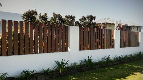 The Fence Design, Front Fence With Gate, Fence House Design, Front Fence Landscaping, Front Fences And Gates, Front Yard Gates And Fences, Simple Fence Design, Yard Wall Design, Brick Fence Ideas Front Yard