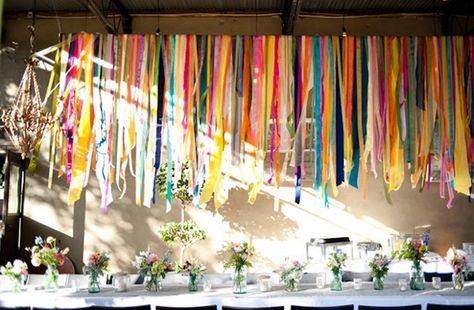 21 DIY Outdoor & Hanging Decor Ideas | Confetti Daydreams - DIY Hanging Ribbon Decor makes a colorful wedding backdrop ♥ #DIY #OutdoorDecor #HangingDecor Entry Designs, Fabric Banners, Deco Champetre, Themes Wedding, White Nights, Colorful Ribbon, Coloured Background, Ribbon Garland, Light Photo