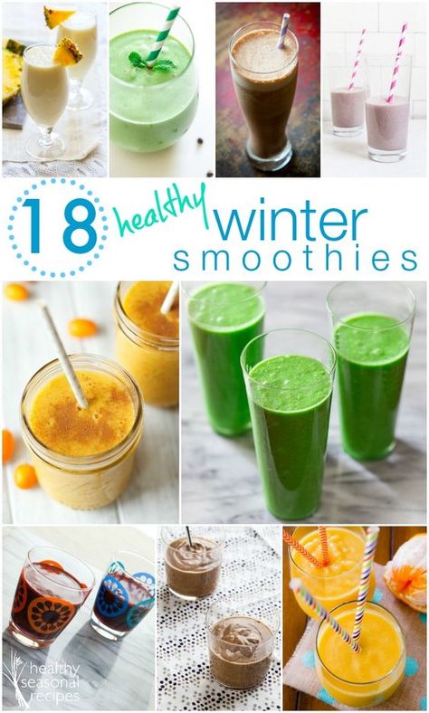 18 healthy smoothies and juices for the winter on Healthy Seasonal Recipes Winter Smoothies Healthy, Winter Smoothie Recipes, Winter Smoothie, Winter Smoothies, Smoothie Prep, Tea Green, Green Smoothies, Smoothie Shakes, Breakfast Smoothies