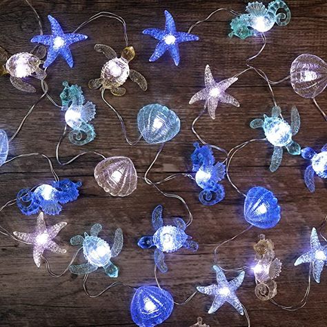 Amazon.com: Ocean Themed Decorative Lights String of Marine Life Fairy String Lights Coastal Decor 10ft 30 LEDs USB Operated with Remote Control for Beach Bedroom Decoration : Home & Kitchen Ocean Room Ideas, Ocean Bedroom, Ocean Room Decor, Ocean Themed Bedroom, Ocean Room, Water Fairy, Led Rope Lights, Indoor String Lights, Decorative Lights