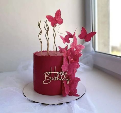 Dark Pink Cake, Birthday Cakes With Name, Butterfly Birthday Cake, 14th Birthday Cakes, Butterfly Birthday Cakes, Birthday Cake For Husband, Cake Image, Elegant Birthday Cakes, Cupcake Cake Designs