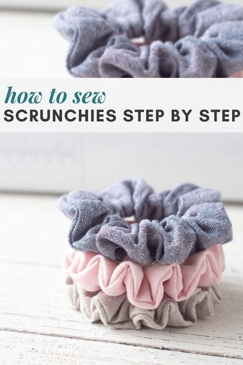 Learn how to sew professional scrunchies step-by-step in this easy sewing tutorial (great for beginners). I’ve included both a video and step-by-step photos in this scrunchie tutorial! #sewing #bellewoodcottage #learntosew #scrunchies Easy Textiles Projects, How To Hand Sew A Scrunchie, See Scrunchies, Best Fabric For Scrunchies, How To Sew Scrunchies Step By Step, How To Sew A Scrunchie Video, Aesthetic Sewing Ideas Easy, Scrunchie Sewing Pattern, Easy Hand Sewing Projects For Beginners