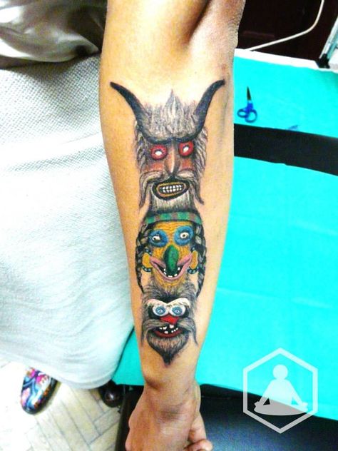 Romanian Traditional Masks Kukeri Bulgaria Tattoo, Romanian Tattoo Ideas, Romanian Tattoo, Romanian Pattern, Dracula Tattoo, Ukrainian Tattoo, Traditional Masks, Transformation Workout, Valkyrie Tattoo