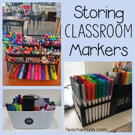 The markers in your classroom are either for the teacher or for the students. The teacher's markers are kept separate from the students' markers because Organizing Markers, Marker Organization, Preschool Classroom Organization, Tips For Organizing, Pencil Organizer, Homeschool Classroom, Teacher Desk, Whiteboard Marker, Pen Storage